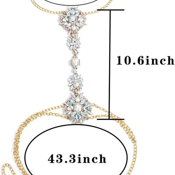 Boho Rhinestone Body Chain Jewelry Crystal Necklace Beach Party Accessory - Picture 6 of 7